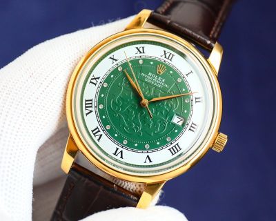 Rolex Datejust 9015 Movement 42mm Calfskin Leather Band 100m Waterproof Yellow/Green Face Watch